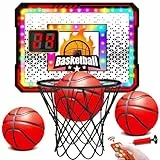 VATOS Basketballkorb Indoor für Kinder, LED Basketballkörbe mit 6-Farbiger Lichteffekt, Fernbedienung, Anzeigetafel und 3 Bällen, Basketballspiel über der Tür Spielzeug Geschenk für Jungen Kinder 5–12