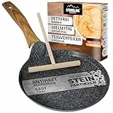 STONELINE Back to Nature Crepe Pfanne Induktion 25 cm, Omelettpfanne beschichtet mit echten Steinpartikeln, Pfannkuchen Pancake Pfanne Antihaft, Fettfrei Braten, Alle Herdarten, Holzoptik