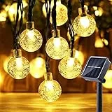 Moxled Solar Lichterkette Aussen 60 LED, 11M Lichterkette Außen Solar Wasserdicht, 8 Modes Kristall Kugeln Solar Lichterkette Außen für Garten, Terrasse, Balkon, Partys (Warmweiß)