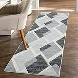 carpet city Teppich-Läufer Kurzflor Grau - 80x300 cm - Moderne Flur-Teppiche Raute-Muster mit 3D-Optik - Flachflor Bodenbelag Deko Schlafzimmer, Diele, Eingangsbereich