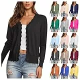 EMATOP Strickjacke Damen Leichte Langarm Cardigan Casual Einfarbig Bolerojacke Elegant Bequem Strickpullover V-Ausschnitt Klassisch Übergangsjacke Vorne Offen Pullover Freizeit Kurz Jacke