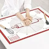 Silikon Backmatte Extra groß 80x60cm, Größe Antihafte Silikonmatte mit Messung, Teigmatte, Backenunterlage für Ofen, Ausrollmatte für Teig Fondant Gebäck von KITCHENRAKU KR (Rot)