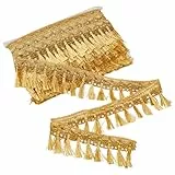 PandaHall 21.8 Yards Goldene Fransenborte, 55 mm Filigranes Spitzenband Mit Quasten-Nähkantenbesatz, Geflochtener Stoff, Dekorativer Besatz Für Vorhang, Lampenschirm, Kostüm, Heimdekoration
