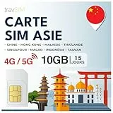 travSIM Asien SIM Karte | 15 Tage - 10GB | SIM-Karte Asien, Nutzung in Macau, China, Hongkong, Malaysia, Thailand, Singapur & mehr | Zugang zu Google, Facebook, Whatsapp & mehr | Keine Roamingkosten