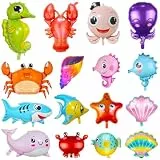 OSDUE Folienballon Meerestiere, 16 Stück Luftballons Tiere, Tierkopf Riesenballon, Krabbe, Seestern, Seepferdchen, Delfin, Hummer, Muschel, Muschel, Hai, Krake