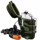 SUPRUS Wasserdichtes Feuerzeug Mit 3 Modi Taschenlampe - Winddichtes Doppelbogen-Plasma-Feuerzeug - Wiederaufladbar Mit Survival-Notpfeife und Lanyard