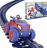 Smoby Toys - Spidey FleXtreme Rennbahn-Set (blau-rot) - flexible Kinder-Rennbahn inkl. 184 Schienenteile (4,40 Meter), Spidey Rennauto & Spinnennetz