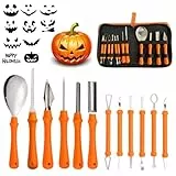 Gobesty Halloween Kürbis Schnitzset, 12 Stück Edelstahl Kürbis Schnitzen Werkzeug, Kürbis Schnitzset mit Tragetasche und Schnitzvorlagen, Kürbis Schnitzmesser für Kinder & Erwachsene