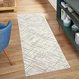 carpet city Teppich Läufer Flur - Creme - 80x300 cm - Klassisch Modern - Vintage-Optik, Meliert, Used-Look - Teppiche Kurzflor Schlafzimmer, Wohnzimmer