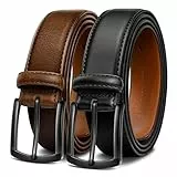 KEMISANT Gürtel Herren 2er, Ledergürtel Herren-gürtel für Jeans,31mm Breit Gürtel,Größe Fest(Schwarz/Tiefbraun,120cm/40-42' taille verstellbar)