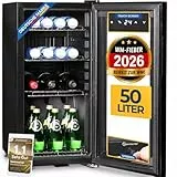 Sommertal Getränkekühlschrank 50L – Mini Kühlschrank schwarz mit Glastür, Touchscreen & LED | Kleiner Flaschenkühlschrank abschließbar & leise für Büro, Zuhause, Bar, Kellerbar & Minibar