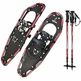 ALPIDEX Schneeschuhe Aluminium Rahmen Damen Herren ab Schuhgröße 36 bis 135 kg Ratschenbindung Tragetasche, Farbe:Black/Red 30 mit Stöcken
