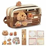 HOVCEH Capybara Federmäppchen, Kawaii Federmäppchen mit Fächern, 30 Stück Capybara Schreibwaren Set, Capybara Mäppchen mit AufkleberStifte, Capybara Sachen Süßes Schreibwaren Geschenkset für Kinder