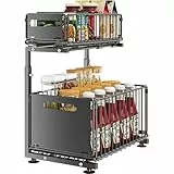 YunNasi 2 Etagen Unter Waschbecken Regal Metall Unterschrank Organizer Spülschrank Regal für Küche Badezimmer Schrank Küchen Organizer Gewürzregal Höhenverstellbar (Schwarz-1 Pack)