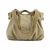LOSMILE Damen Leinwand Handtasche Schultertasche Leinentasche Umhängetasche Tragetasche Henkeltasche Hobo Tasche (khaki)