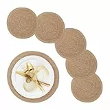 Relaxdays Tischset 6-teilig, für Esstisch, aus Wasserhyazinthe, Platzdecken, runde Telleruntersetzer, Ø 37 cm, Natur