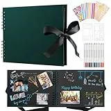 DazSpirit Fotoalbum 29,5 X 21cm Fotoalbum Zum Selbstgestalten Schwarz Fotobuch Mit 80 Seiten Scrapbook, Für 240 Bilder, Inkl.12 Metallic Farbmarker, Gästebuch Für Geburtstag Und Hochzeit, Dunkelgrün