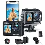 WOLFANG GA200 Action Cam 4K 24MP Unterwasserkamera WiFi 40M wasserdichte EIS Bildstabilisator Touchscreen Helmkamera 170° Weitwinkel Camcorder (Ladegerät, 2 Akkus und Zubehör Kit)