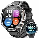 OUKITEL Smartwatch Herren BT13-1000mAh Akku Uhren Herren, 1,73 Zoll AMOLED Display, DA GPT Chat, IP68 Wasserdicht Fitnessuhr mit Herzfrequenz Oxymetrie Schlafüberwachung Kompass (Schwarz)