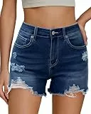 Vetinee Jeans Shorts Damen Jeans Shorts Kurze Jeanshose Damen Dunkelblau Größe M Passt für EU 38-40