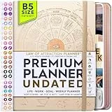 Lebensplaner – Undatierter Wochen- und Monatsplaner | 12-monatiger Organizer für Produktivität, Glück und Dankbarkeit | Inklusive Affirmationsaufkleber