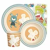 Sigikid Melamin Kinder-Geschirrset Taufgeschenk Kindgerecht Spülmaschinenfest (Maus/Hase 3-teilig)