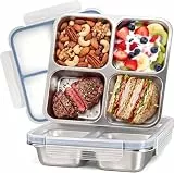 YCVSKY 2 Stück Snackbox mit Fächern Edelstahl,720ML Snackdose mit 4 Fächern Wiederverwendbare Leckdichte Metall Bento Box mit Deckel für Zuhause, Reisen, Picknick, Büro