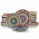 Geschirrset 6 Personen Keramik, vancasso KRVI 24tlg Modernes Porzellan Geschirr Set, Tafelservice im Böhmischer Stil, Tellerset und Schalenset, buntes Kombiservice