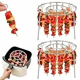 Dayinkes 2PCS Air Fryer Rack Rund, 6 Zoll grillrost heißluftfritteuse, Edelstahl heißluftfritteuse zubehör, airfryer gitter Mit 24 Spieß, Multifunktional Grill für die Zubereitung von Kebabs