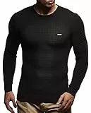 Leif Nelson Strickpullover Herren Rundhals (Schwarz, Größe 3XL) - Dünner Männer Strick Pullover für Winter & Sommer - Coole Crewneck Männer Pullover