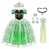 URAQT Mädchen Kostüm Kleid, Kinder Prinzessin Kostüm für Karneval Party Cosplay Verkleidung Halloween Fest Geburtstag, mit Zubehör Krone Zauberstab, 150CM