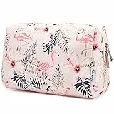 Narwey Make up Tasche Damen Schminktasche Kosmetiktasche Kulturtasche Damen Kulturbeutel, Makeup Tasche Makeup Bag (Beiger Flamingo, Groß)