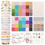 JHWELRG 3mm+4mm 48 Farben DIY Perlen für Armbänder,mit Buchstabenperlen und Schwarzer Anhänger Glasperlen zum Auffädeln, armband perlen set für Weihnachten Feiertage Geburtstage Belohnungen