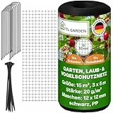 TTL Garden 3x5m Vogelschutznetz Laubnetz 20g/m² schwarz - 12x12mm Masche engmaschig 15m² 1 Faden System extra stabil - Obstbaumnetz Schutznetz Gartennetz reißfest robust 15 Erdanker + 15 Kabelbinder
