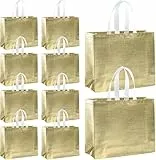 40 Stück Glänzende Goldene Tragetaschen Wiederverwendbare Geschenktaschen mit Griffen, Non-Woven Einkaufstaschen Party Bags für Hochzeit, Geburtstag, Brautjungfern