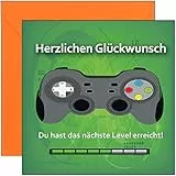 KARTEN 24 VERSAND Lustige Geburtstagskarte Game Junge Gamer Gaming Zocker zocken lustig Glückwunschkarte Geburtstag Jungs Retro Boy Karte Controller Computer 15 16 12 Level up Jungen (GreenSpace)