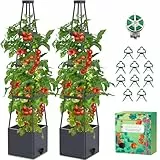 MQHUAYU 145cm Tomatentopf, 2 Pack Selbstbewässerung Tomatentopf mit Rankhilfe,Tomaten Rankhilfe mit Wasserspeicher，Höhe Einstellbar Tomatenturm，für Kletterpflanzen Gemüse Blumen Outdoor&Indoor