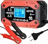 10A Autobatterie Ladegerät, 12V/24V Smart Vollautomatische Ladegeräte für Autobatterien KFZ Batterieladegerät mit LCD-Bildschirm Batterie Ladegerät Auto für LKW Motorrad Rasenmäher Boot