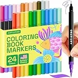 Artistro Marker mit Doppelspitze – 24 Malmarker – Marker mit Pinselspitze und 0,4 mm Fineliner – Malmarker für Erwachsene, Bullet Journal-Stifte, Marker für Malbücher für Erwachsene, kein Auslaufen