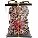 NADIR Rosen Bär Blumenbär mit Geschenkbox, Geburtstagsgeschenk für Frauen, Geschenk für Freundin zum Geburtstag Jahrestag, Rose Bear Teddybär, Geschenk Hochzeitstag (Braun, 25 cm)