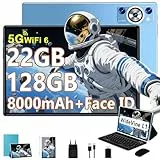 Tablet 10 Zoll Android 14 mit Tastatur, Octa-Core 2.0Ghz, 5G+2.4G WLAN, 22GB RAM+128GB ROM TF 1TB, 8000mAh, BT 5.0, GPS, Widevine L1, Gesichtserkennung, 1280*800, 8+5MP, Tablet mit Maus, Blau