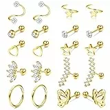 Kakonia 10 Paar Piercing Ohr für Frauen Ohrringe Ohrstecker Gold Helix Piercings Chirurgenstahl Zirkonia 18G 16G Conch Daith Tragus Piercing Set