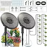 TRJZWA Solar Bewässerungssystem 2er-Pack Automatische Tropfbewässerungs-Kit für Balkon Garten Bewässerungssystem mit Wasserstandserkennung,Solare Bewässerung für 15 Topfpflanzen mit 15m Wasserschlauch