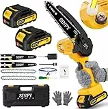 Mini Kettensäge Batterie 15,2 cm (6 Zoll) 2x2000 mAh mit Sicherheitsverriegelung, Kette aus Mangan-Stahl und automatischer Öler Mini-Elektrosäge Batterie