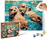Schipper 609240917 Malen nach Zahlen – Otterpärchen - Bilder malen für Erwachsene, inklusive Pinsel und Acrylfarben, 24 x 30 cm