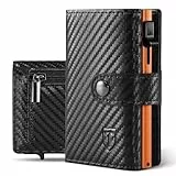 Tomylv Geldbörse Herren RFID Schutz Stilvoll Kohlefaserleder Portmonee Reisezubehör-Bi-Fold-Brieftasche, Schwarz & Orange