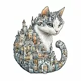 WOODBESTS Holzpuzzle Erwachsene, Stadt der Katzen Holzpuzzles, 205 Teile Holz Puzzle, Unregelmäßige Einzigartige Tierform Puzzle, Schön Geschenke für Puzzleliebhaber (34 * 27.2 cm)
