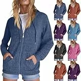 Sweatjacke Damen mit Reißverschluss Herbst Winter Langarm Hoodie Hoodie Einfarbig Basic Kapuzenjacke Oversize Sportjacke Sport Style Kapuzenpullover Zip Up Hoodie Casual Bequeme Sweatshirt Streetwear