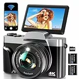 Digitalkamera mit WLAN 4K 64MP WiFi Fotokamera mit 3″ 180° Klappbildschirm, Autofokus,16X Digitalzoom, 2 Akkus & 32GB Karte Kompaktkamera für Vlogging & Fotografie