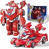 Super Wings 2-in-1 Verwandelbares Roboter Spielzeug Jett, ca. 18 cm große Verwandlungsroboter und Auto, verwandelbare Spiel-Figur, für Kinder ab 3 Jahren, Rot